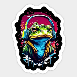 Funny Frog listening music art lovers gift Sticker